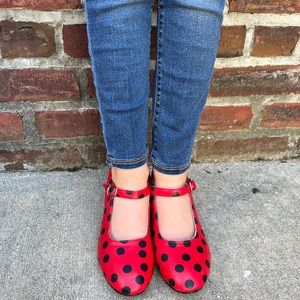 Flamenco red and black polka dot shoes
